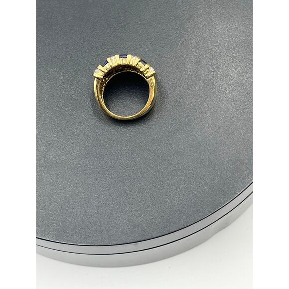 Simulated Sapphire Baguette Cubic Zirconia 14K Gold Plated Channel Ring 925 6.5 - Picture 7 of 10